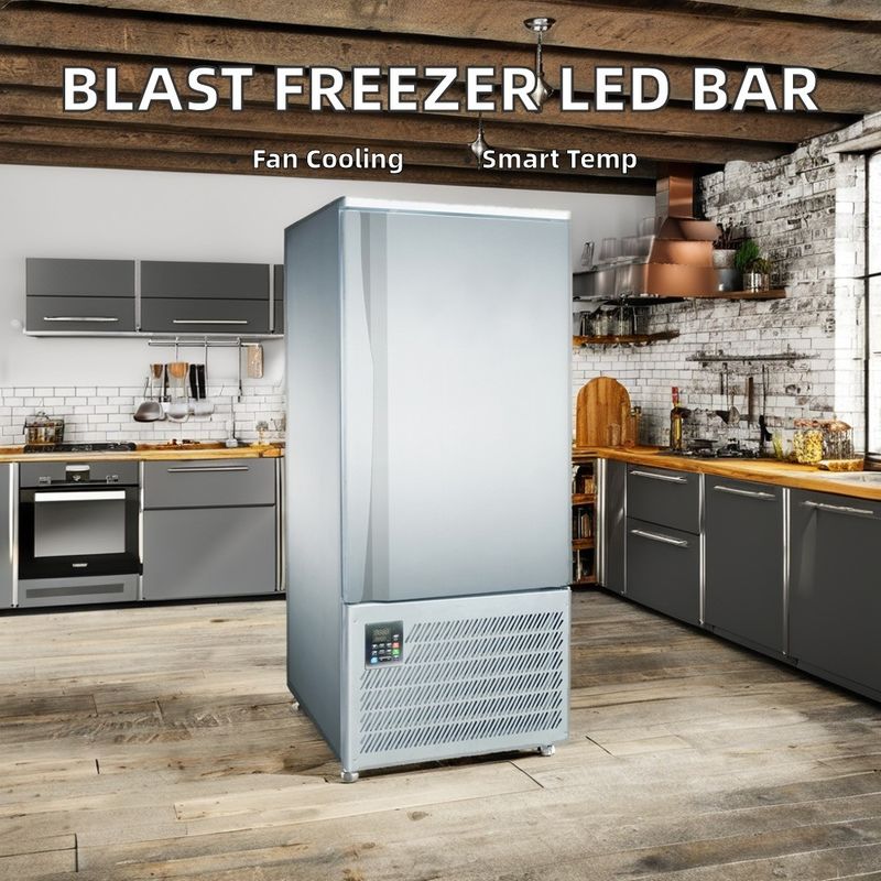 Commercial Stainless Steel LED Bar Blast Freezer Industrial Kitchen Rapid Cooling Equipment Displaying Frozen Food Ice Cream