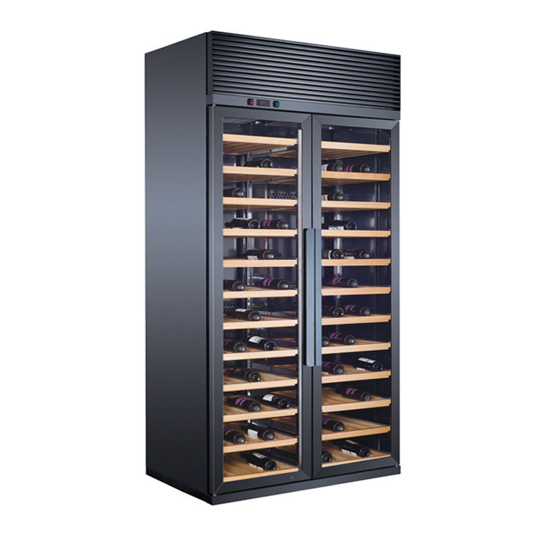 220V Electric Air-Cooled Stainless Steel Wine Display Refrigerator 300-Liter Capacity with Gold Finish LED Light Glass Door