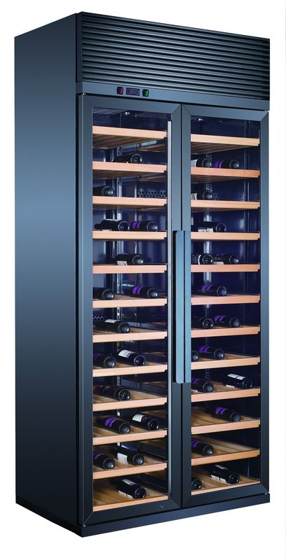 220V Electric Air-Cooled Stainless Steel Wine Display Refrigerator 300-Liter Capacity with Gold Finish LED Light Glass Door