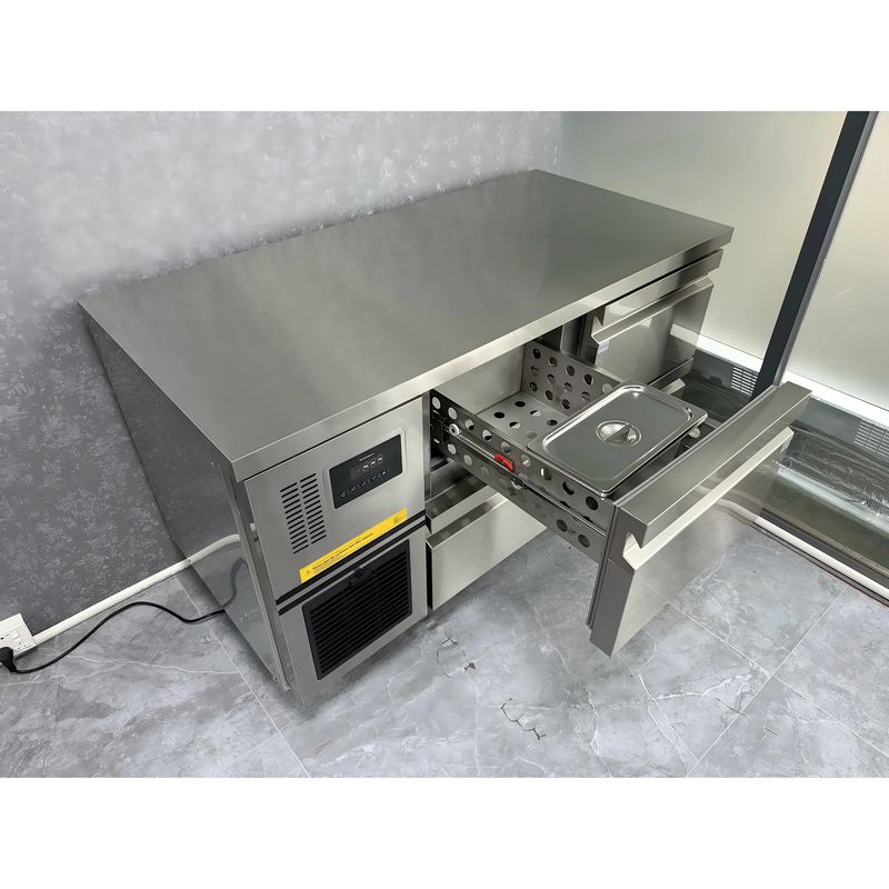 Commercial Undercounter Stainless Steel Cabinet Counter Table Top Refrigeration Equipment LED Light Fan Work Bench Drawer
