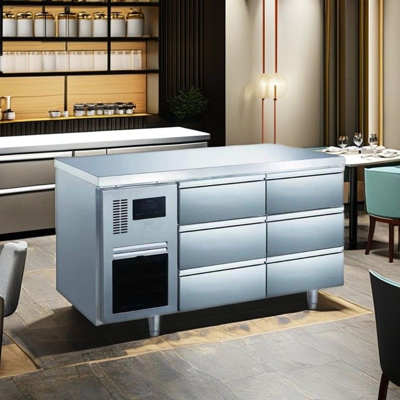 2025 New 6-Door Stainless Steel Kitchen Workbench Durable Easy to Clean with LED Lighting Digital Temperature Control Air Cooler