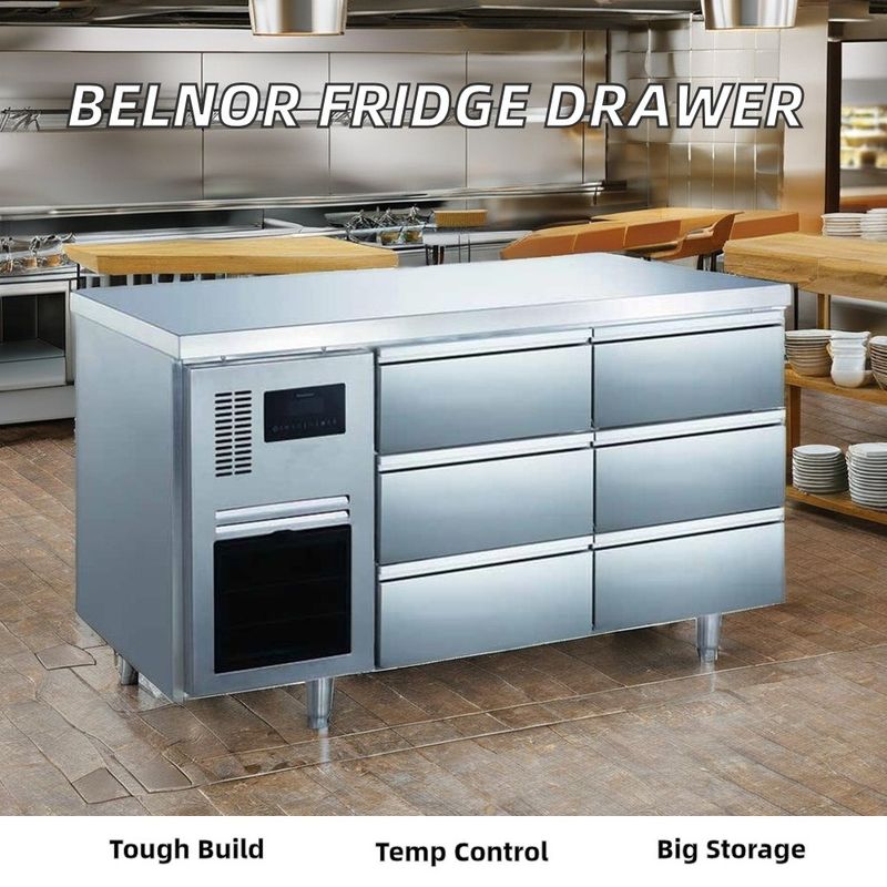 2025 New 6-Door Stainless Steel Kitchen Workbench Durable Easy to Clean with LED Lighting Digital Temperature Control Air Cooler