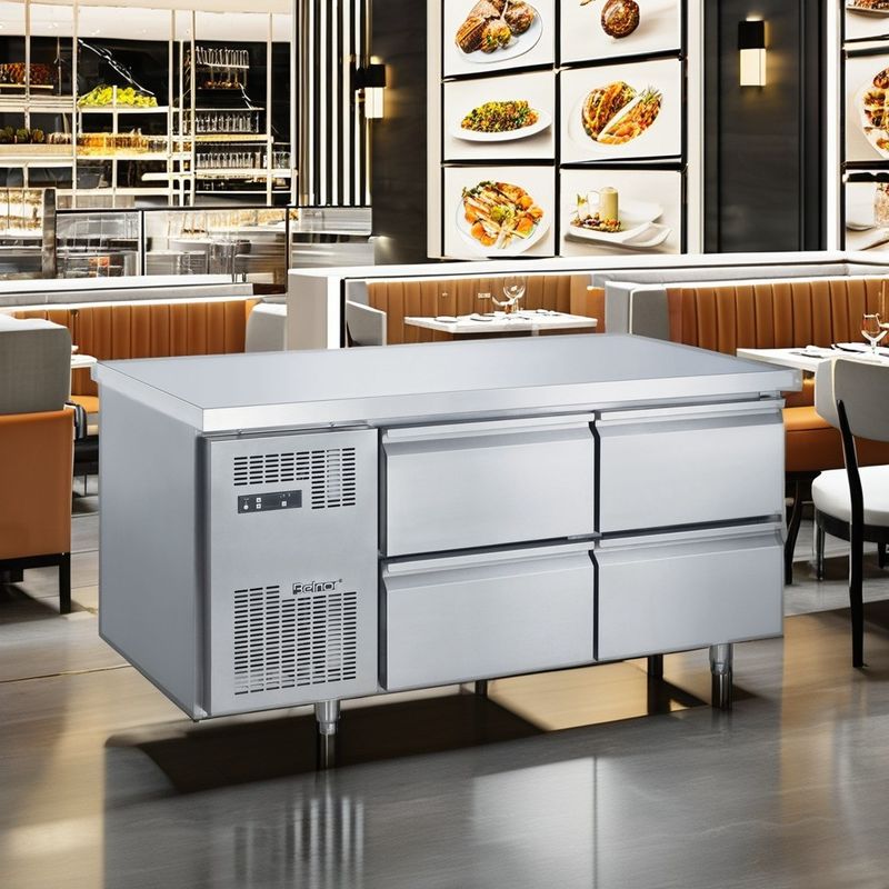 Commercial Single-Temperature Undercounter Refrigerator 4 Drawers Stainless Steel Digital Control for Kitchen Restaurant Use New