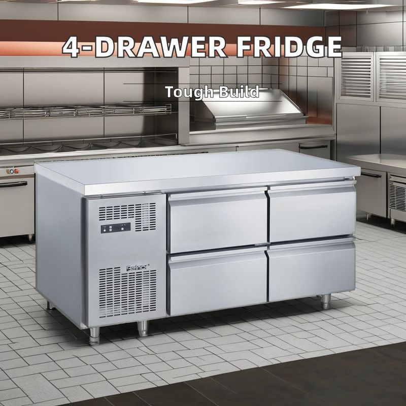 Commercial Single-Temperature Undercounter Refrigerator 4 Drawers Stainless Steel Digital Control for Kitchen Restaurant Use New