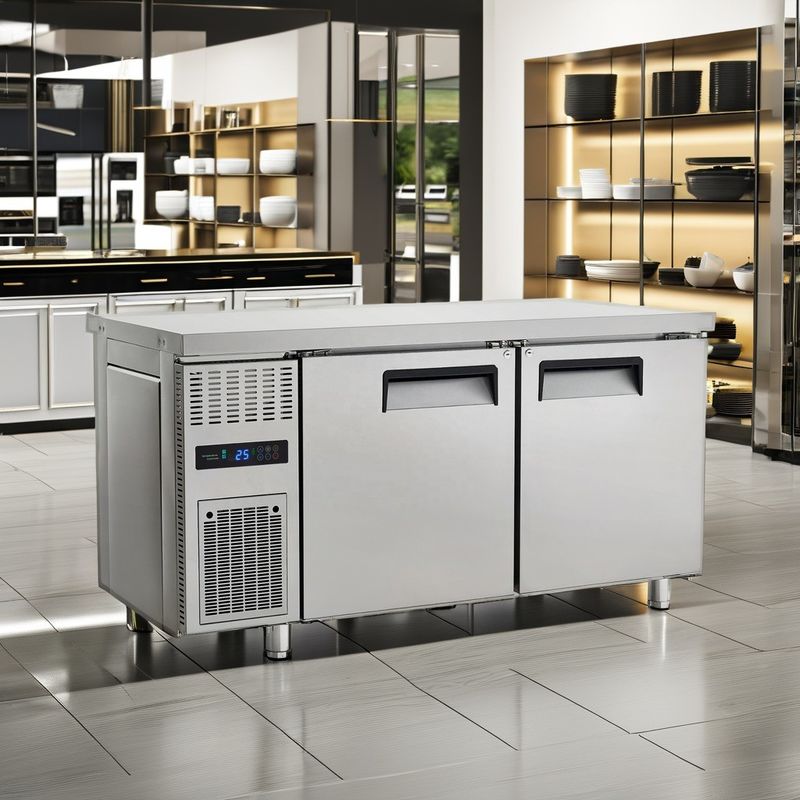 Catering Stainless Steel Worktable LED Light Refrigerator Workbench Chiller with Fan Cooling for Kitchen Use