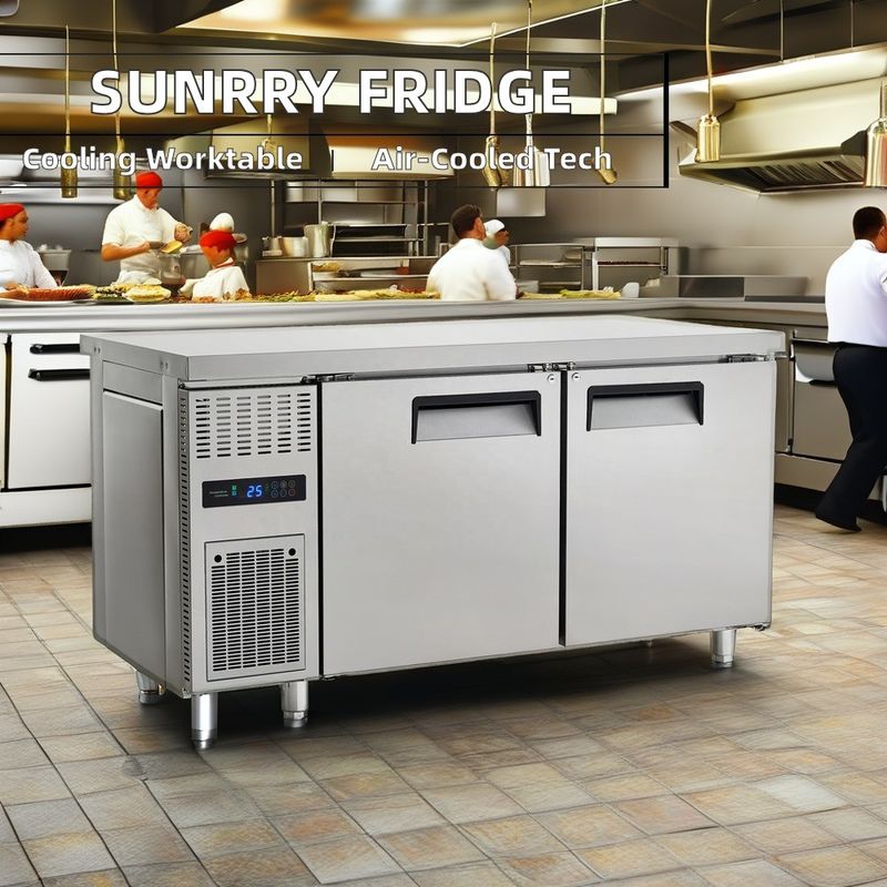 Catering Stainless Steel Worktable LED Light Refrigerator Workbench Chiller with Fan Cooling for Kitchen Use