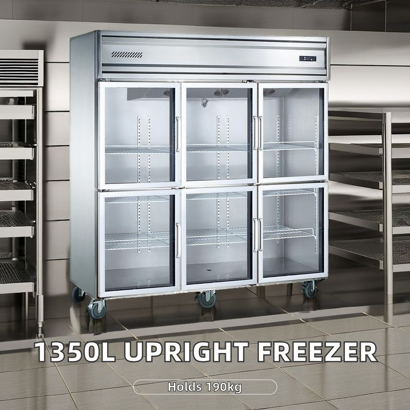 Commercial 1400L Upright Freezer Six-Door Vertical Refrigeration Equipment Single-Temperature Display Kitchen Chiller