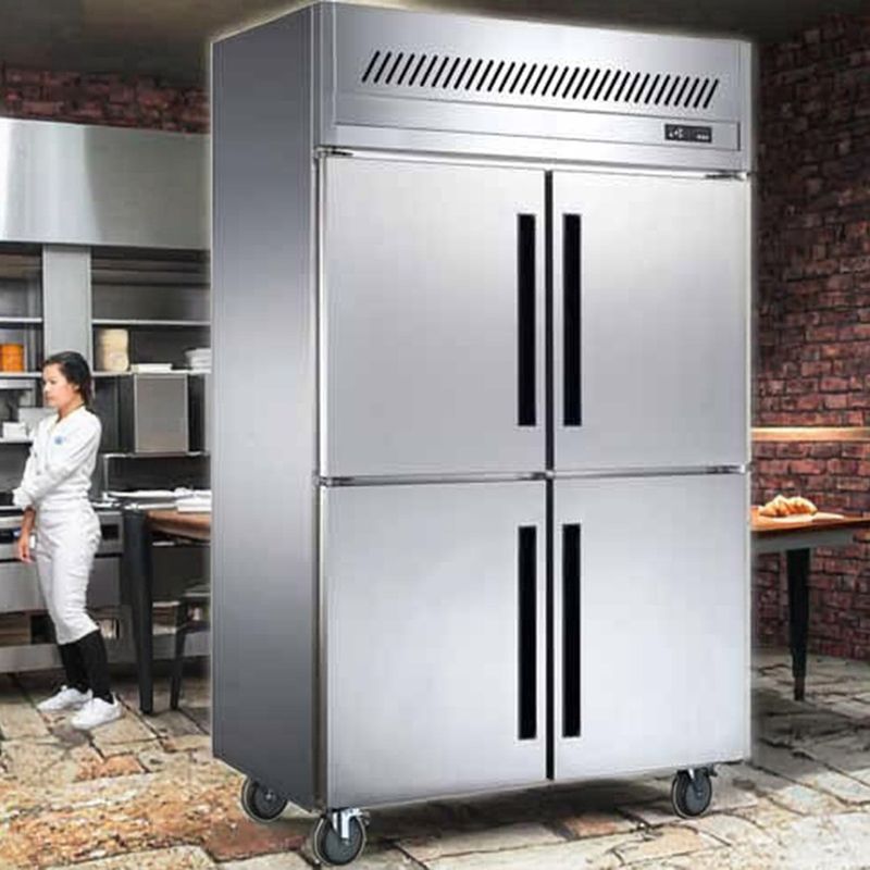 Commercial Kitchen 4-Door Upright Chiller Stainless Steel 201/304 Refrigeration Equipment for Meat Cooling Climate Control
