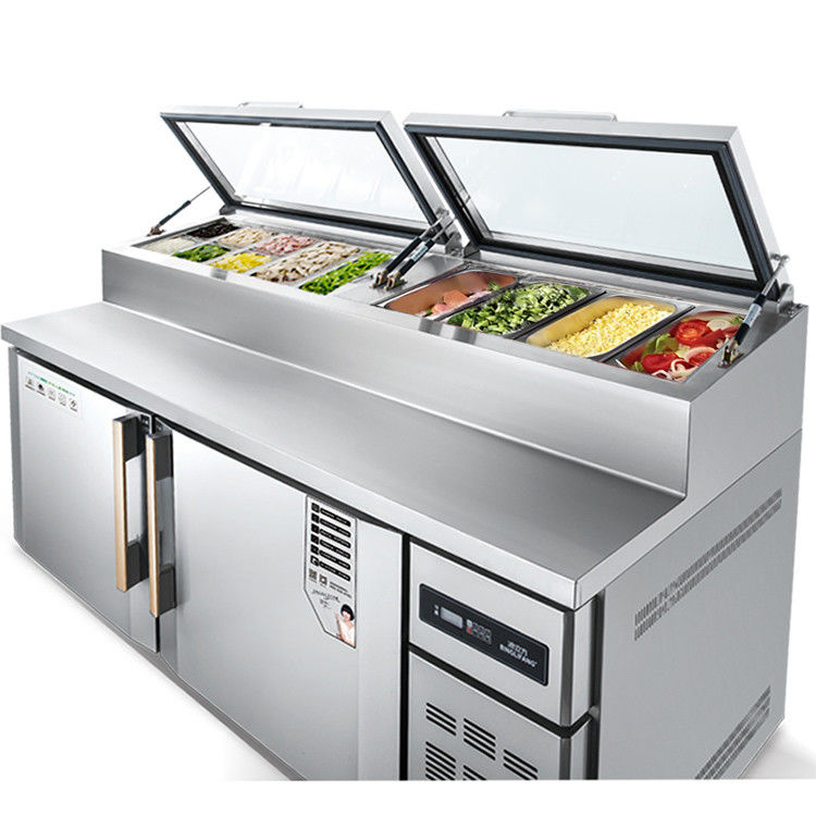 Commercial Customizable LED Refrigerated Display Cabinet Single-Temperature Console Powder Grooving Table for Pizza Salad