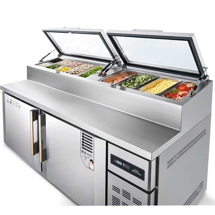 Commercial Pizza Salad Preparation Table Stainless Steel Customizable Sandwich Fruit Salad Workbench with Refrigerator