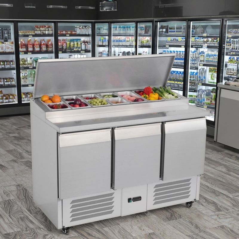 Commercial Pizza Salad Preparation Table Stainless Steel Customizable Sandwich Fruit Salad Workbench with Refrigerator