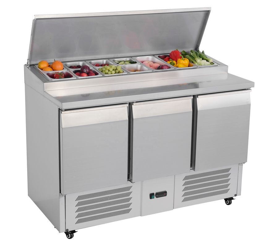 Commercial Pizza Salad Preparation Table Stainless Steel Customizable Sandwich Fruit Salad Workbench with Refrigerator