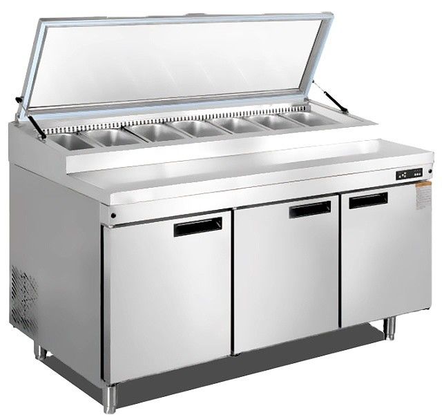 Commercial Kitchen Pizza Salad Prep 201/304 Table Large Capacity Stainless Steel  Refrigerator Marble Surface Workbench