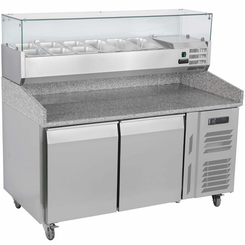 Commercial Kitchen Pizza Salad Prep 201/304 Table Large Capacity Stainless Steel  Refrigerator Marble Surface Workbench