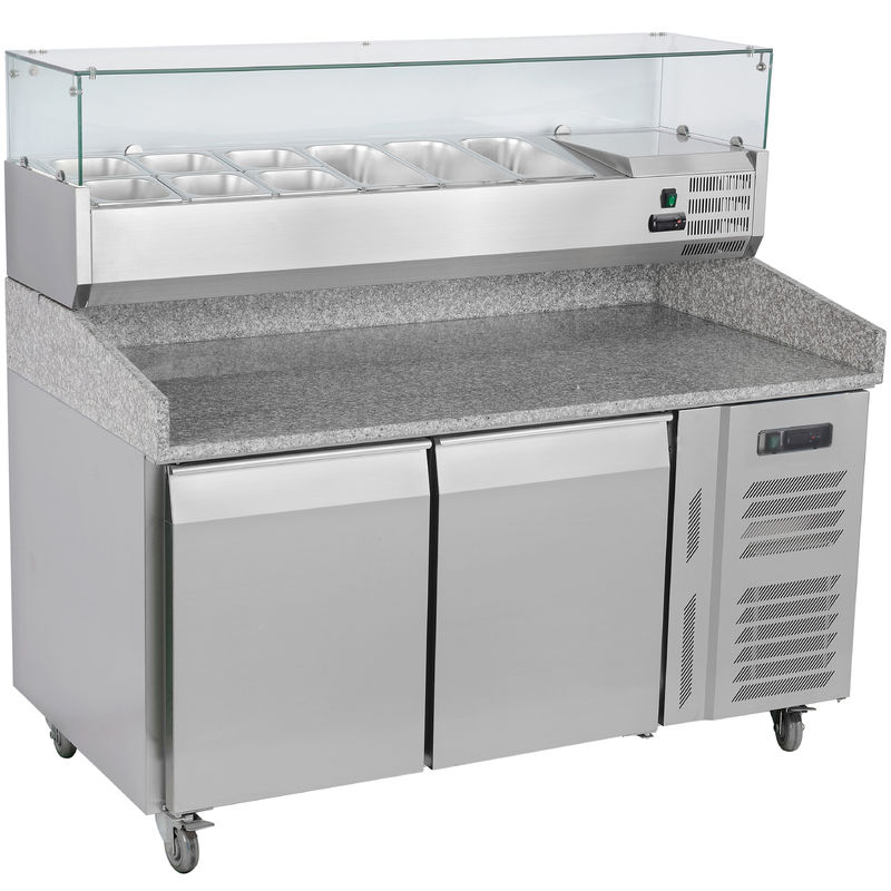 Commercial Kitchen Pizza Salad Prep 201/304 Table Large Capacity Stainless Steel  Refrigerator Marble Surface Workbench