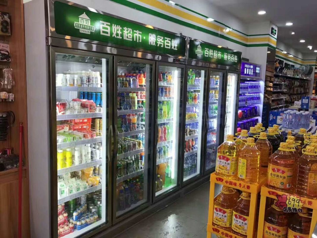 Commercial Double-Door Vertical Chiller Ice Cream Freezer with Adjustable Shelves LED Lighting Supermarket Cold Storage Display