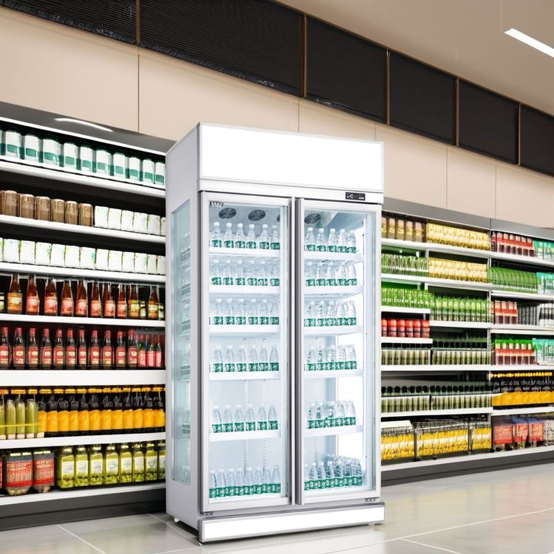 Commercial 220V Direct Cooling Glass-Freezer Beverage Display Cooler Single-Temperature Double Door Refrigerator Supermarkets