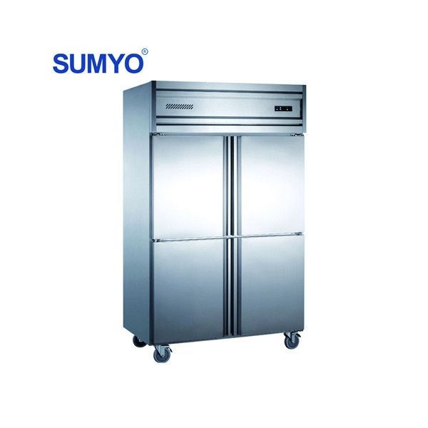 Commercial Stainless Steel Double Temperature Upright 4 Door Kitchen Refrigerator and Freezer for Fruits and Vegetables