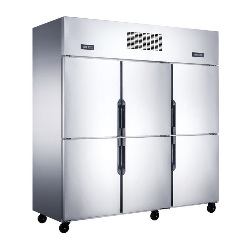 Commercial Kitchen Equipment 6-Door Upright Freezer Chiller with LED Lighting Fan Cooling Air-Cooled Refrigerator with Trays
