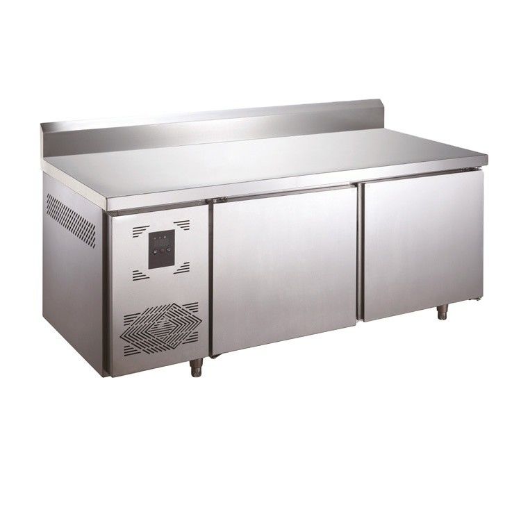 Commercial 2-Door Counter Refrigerator LED Lighting 383L Stainless Steel Worktop Glass for Supermarkets Kitchens Digital Kitchen