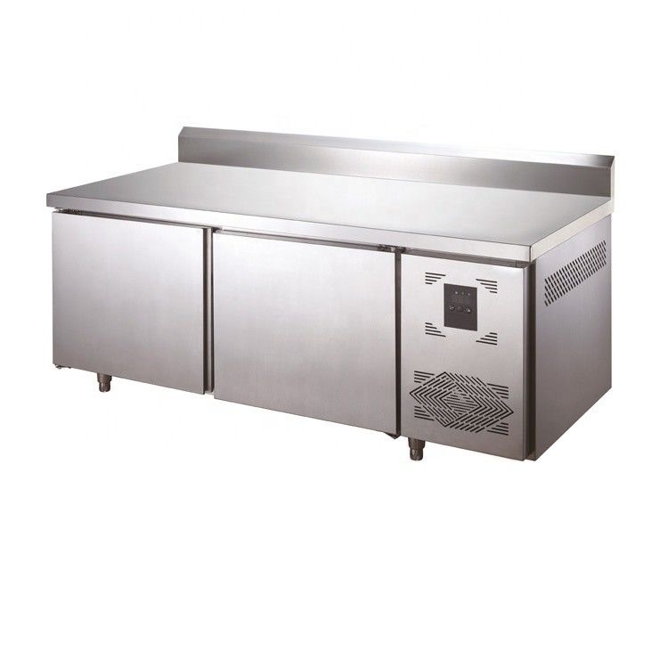 Commercial Kitchen Counter Refrigerator LED Lighting 336L Capacity Stainless Steel Worktop Glass Cooling Single-Temperature