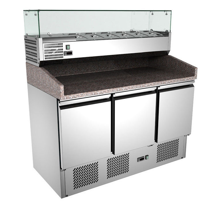 Commercial Kitchen Equipment 3 Door Stainless Steel 201/304 Refrigerator Prep Table Fridge Pizza Counter Chiller