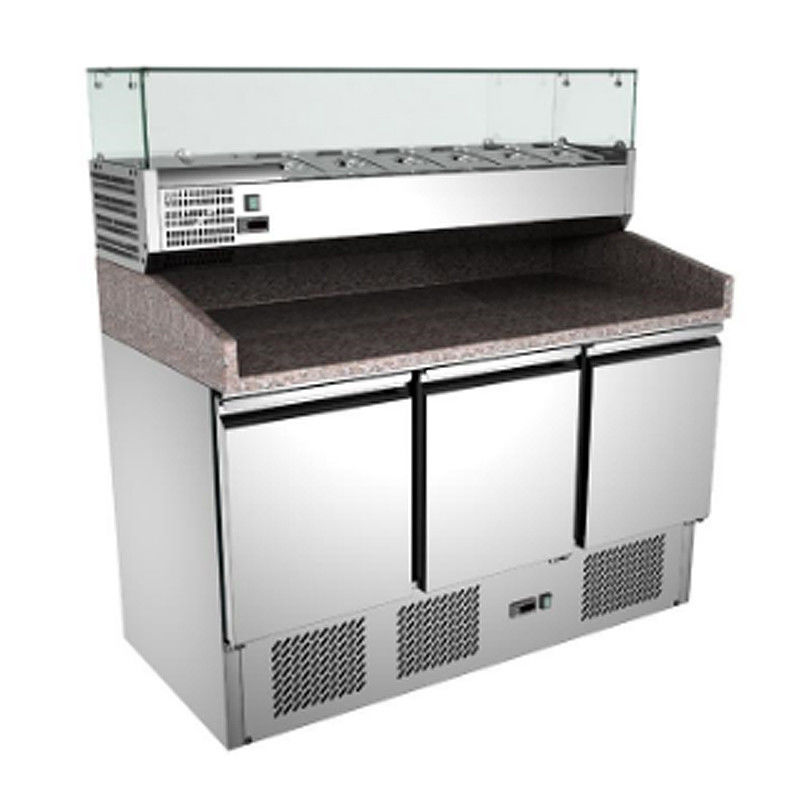 Commercial Large Capacity Kitchen Pizza Salad Prep Table Fresh Keeping Refrigerator Marble Surface Easy Cleaning Restaurant