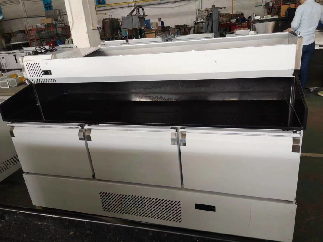 Commercial Large Capacity Kitchen Pizza Salad Prep Table Fresh Keeping Refrigerator Marble Surface Easy Cleaning Restaurant