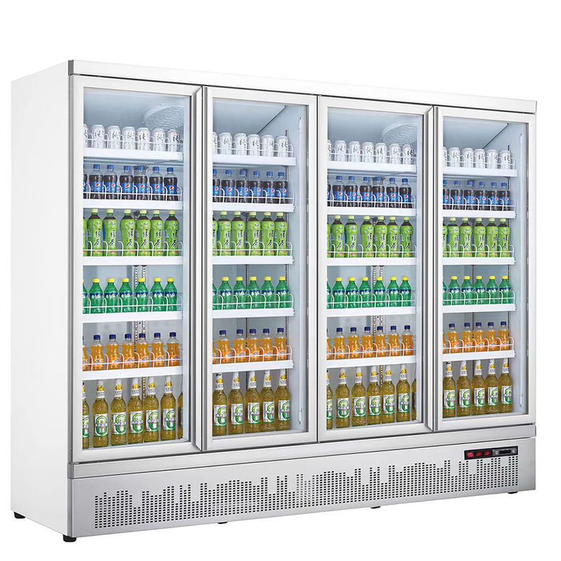 Commercial 4-Door Glass Refrigerator Cooling Beverage Display Showcase for Supermarket Beverage Chiller Equipment
