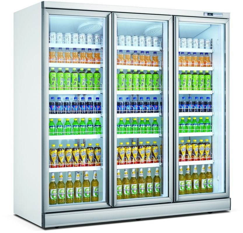 LED-Lit Upright Beverage Display Cooler Supermarket Equipment Climate Cooling Cold Storage Made Glass Material Refrigeration