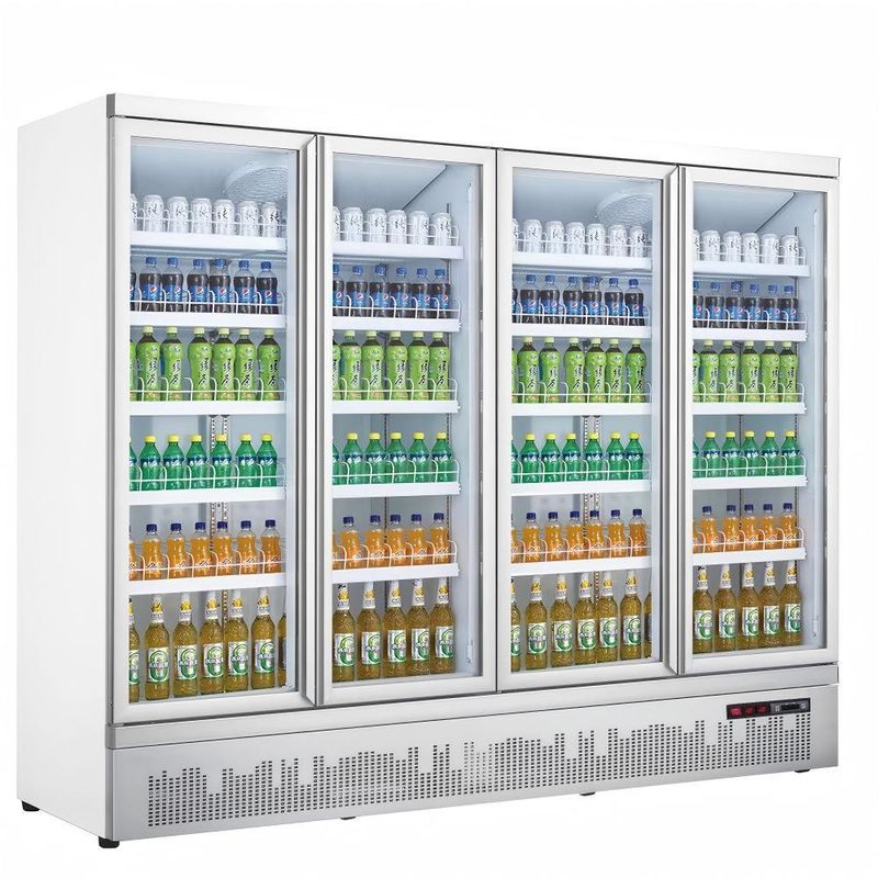 Four-Door Glass Beverage Display Cooler Supermarket Display Fridge with Cooling Technology for Drinks Storage