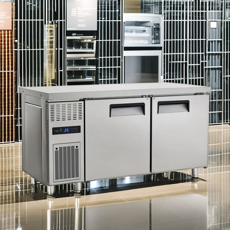 Commercial Stainless Steel Counter Fridge LED Light Digital Temperature Air-Cooled Workbench Freezer Refrigerator Worktop