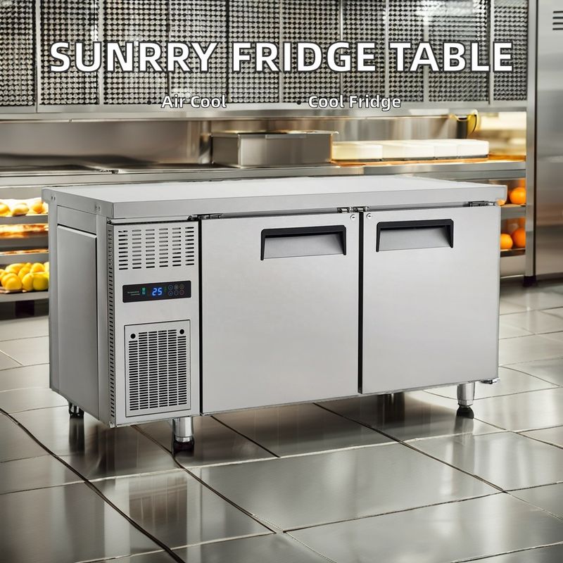 Commercial Stainless Steel Counter Fridge LED Light Digital Temperature Air-Cooled Workbench Freezer Refrigerator Worktop