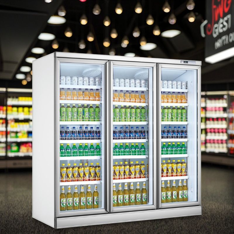 Supermarket Retail Store Use Commercial Upright Display Refrigerator Single-Temperature Glass Door Vertical Beverage Cooler LED