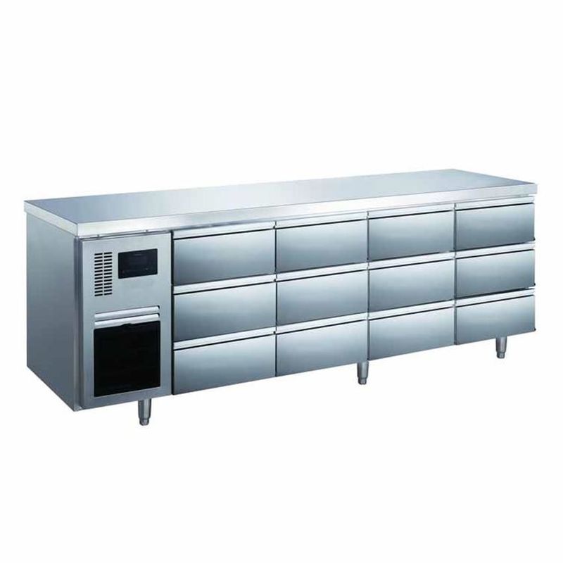 Commercial Stainless Steel Counter Refrigerator 2 Doors Single-Temperature Air Cooler Electric Power Source Cooling Climate Type